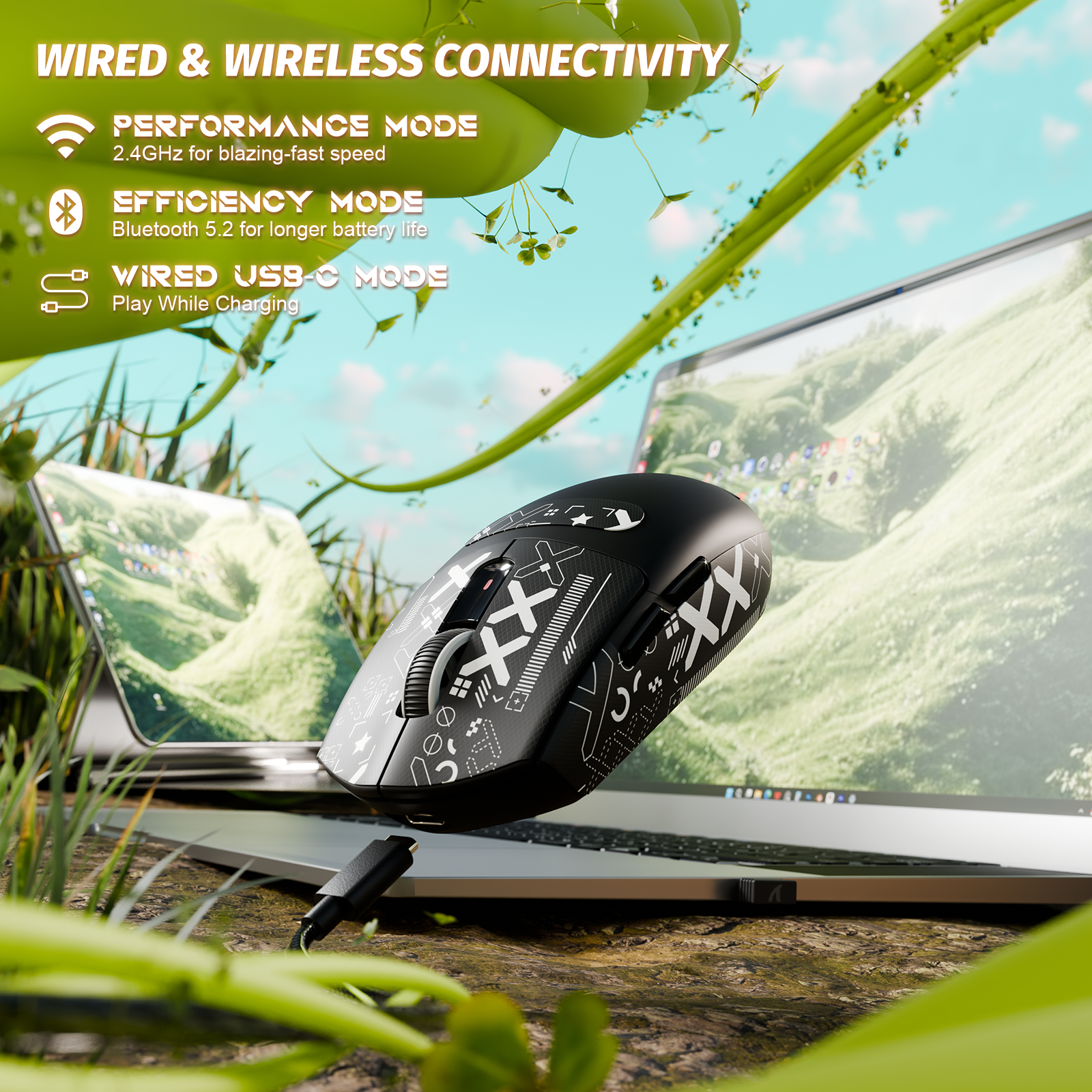 Mouse Gamer Sem Fio Tri-modo ATTACK SHARK G3 25000 DPI Ultraleve