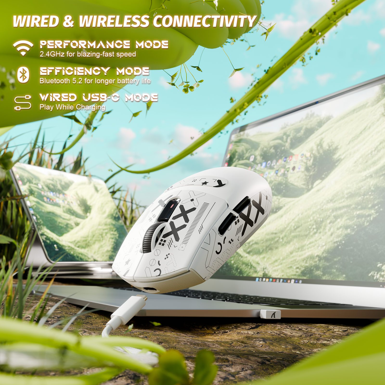 Mouse Gamer Sem Fio Tri-modo ATTACK SHARK G3 25000 DPI Ultraleve