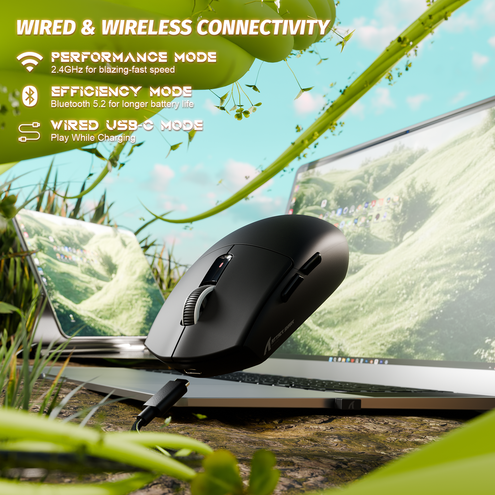 Mouse Gamer Sem Fio Tri-modo ATTACK SHARK G3 25000 DPI Ultraleve