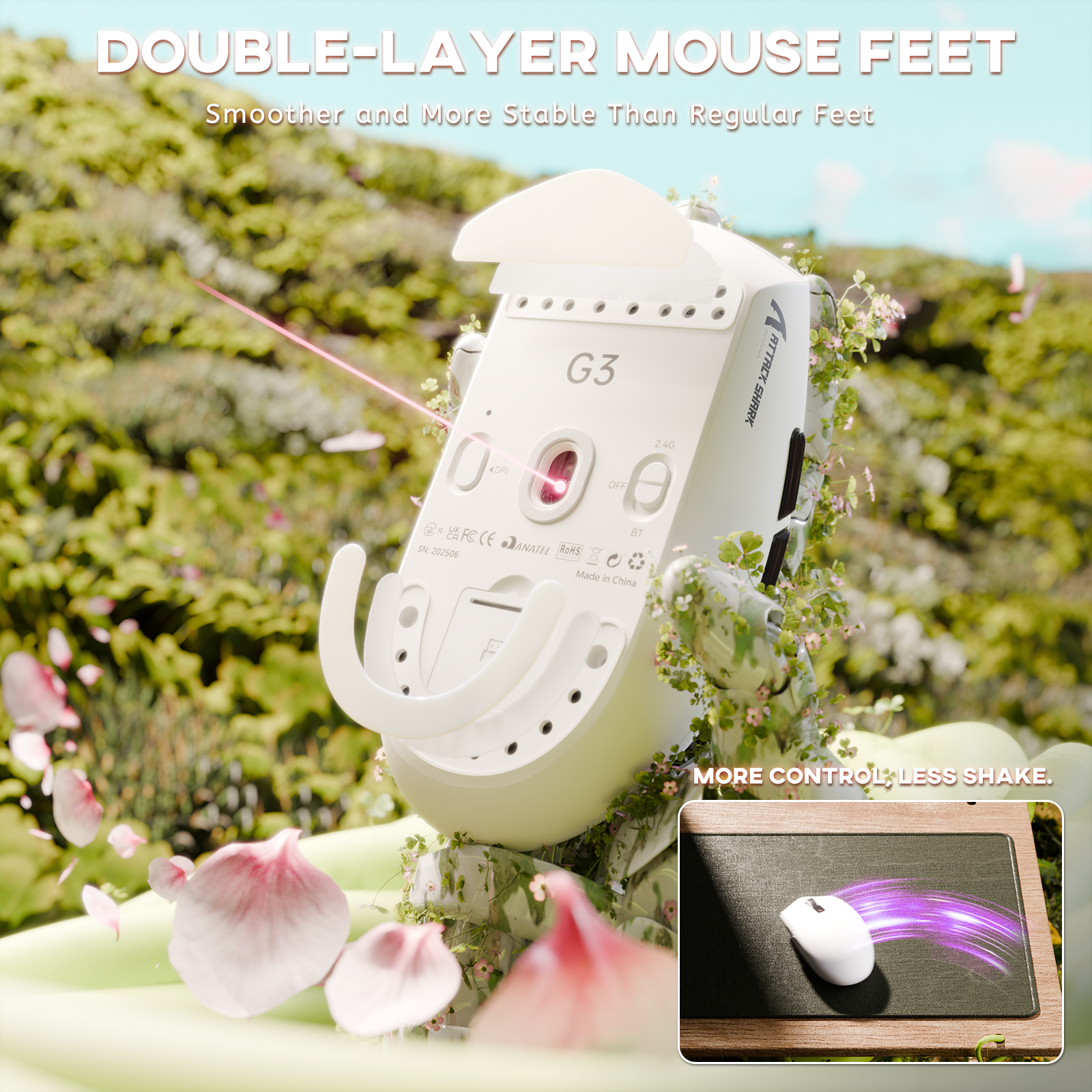 Mouse Gamer Sem Fio Tri-modo ATTACK SHARK G3 25000 DPI Ultraleve