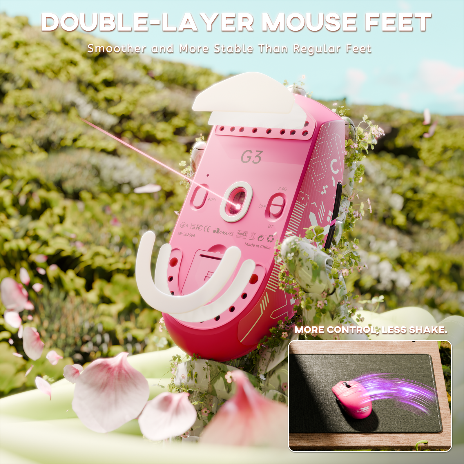 Mouse Gamer Sem Fio Tri-modo ATTACK SHARK G3 25000 DPI Ultraleve