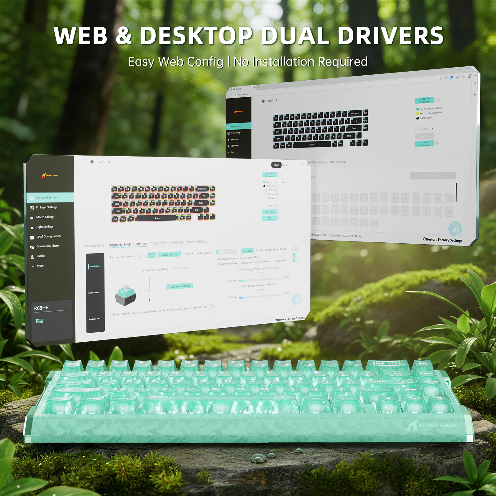 Teclado ATTACK SHARK R68 HE Fibra de Carbono com Ativação Rápida e Switch Magnético