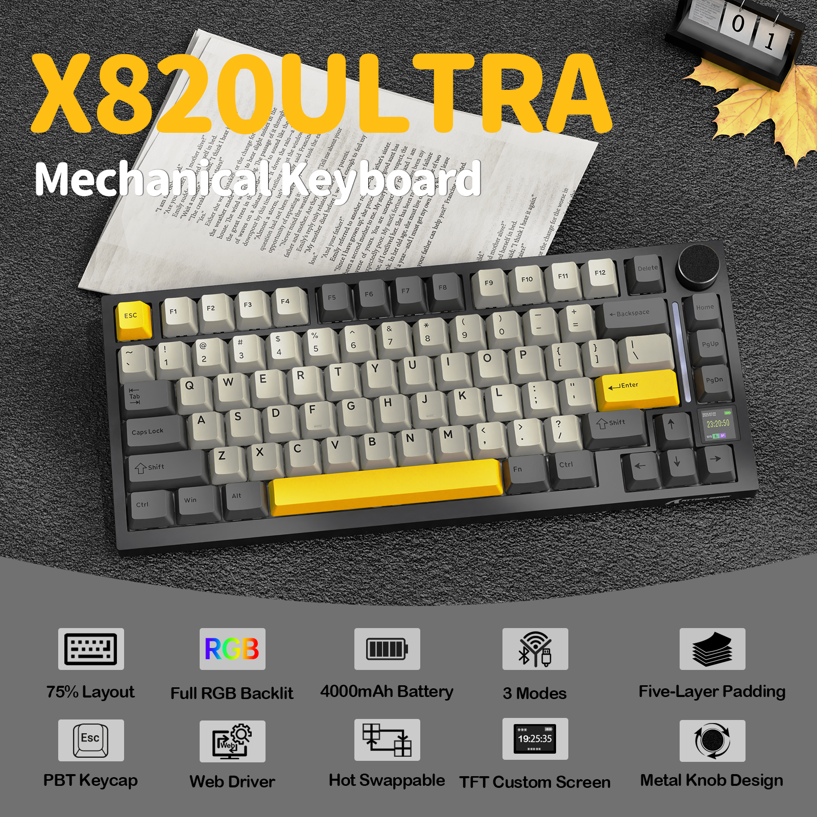 Teclado Mecânico com Junta Tri-modo ATTACK SHARK X820Ultra