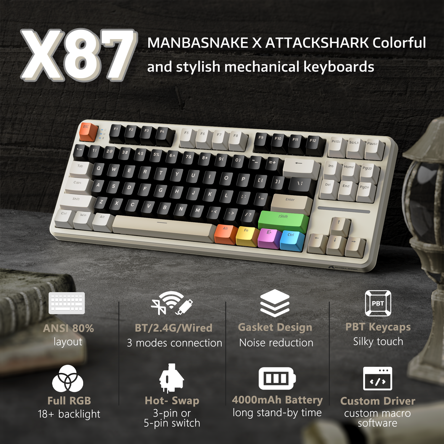 Teclado Mecânico com Junta Tri-modo ATTACK SHARK X87