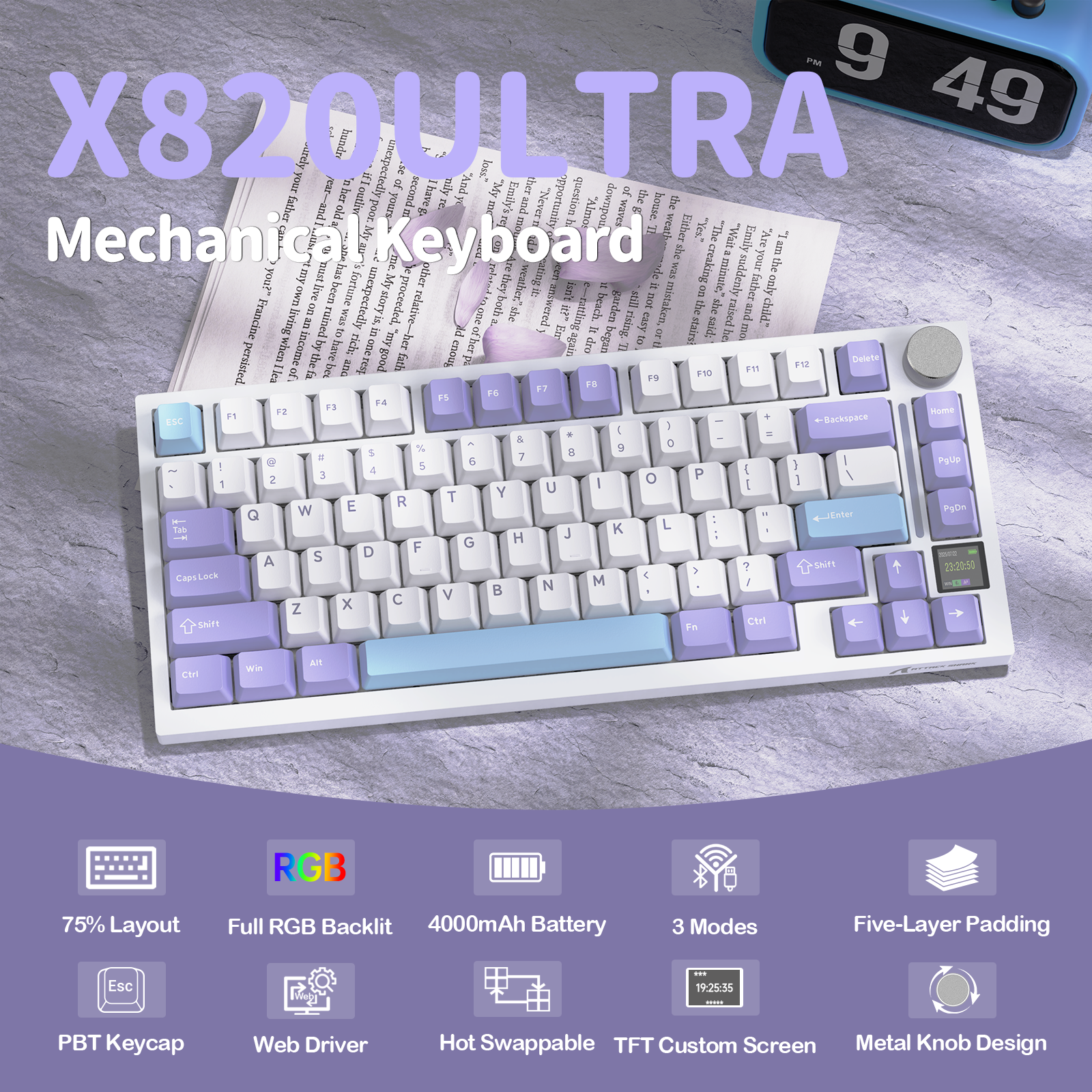 Teclado Mecânico com Junta Tri-modo ATTACK SHARK X820Ultra
