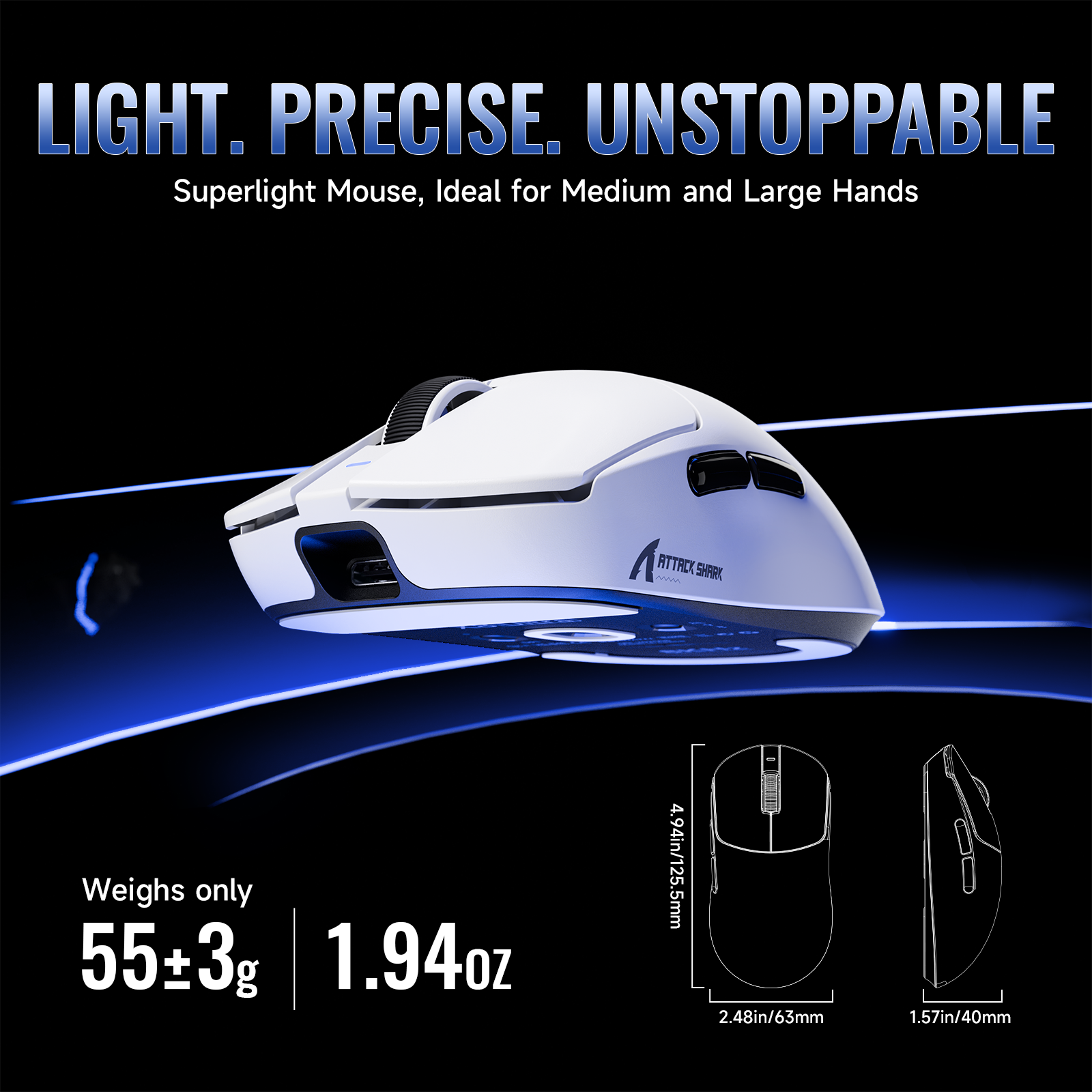 Mouse Gamer Sem Fio Leve ATTACK SHARK X8 Series Tri-mode