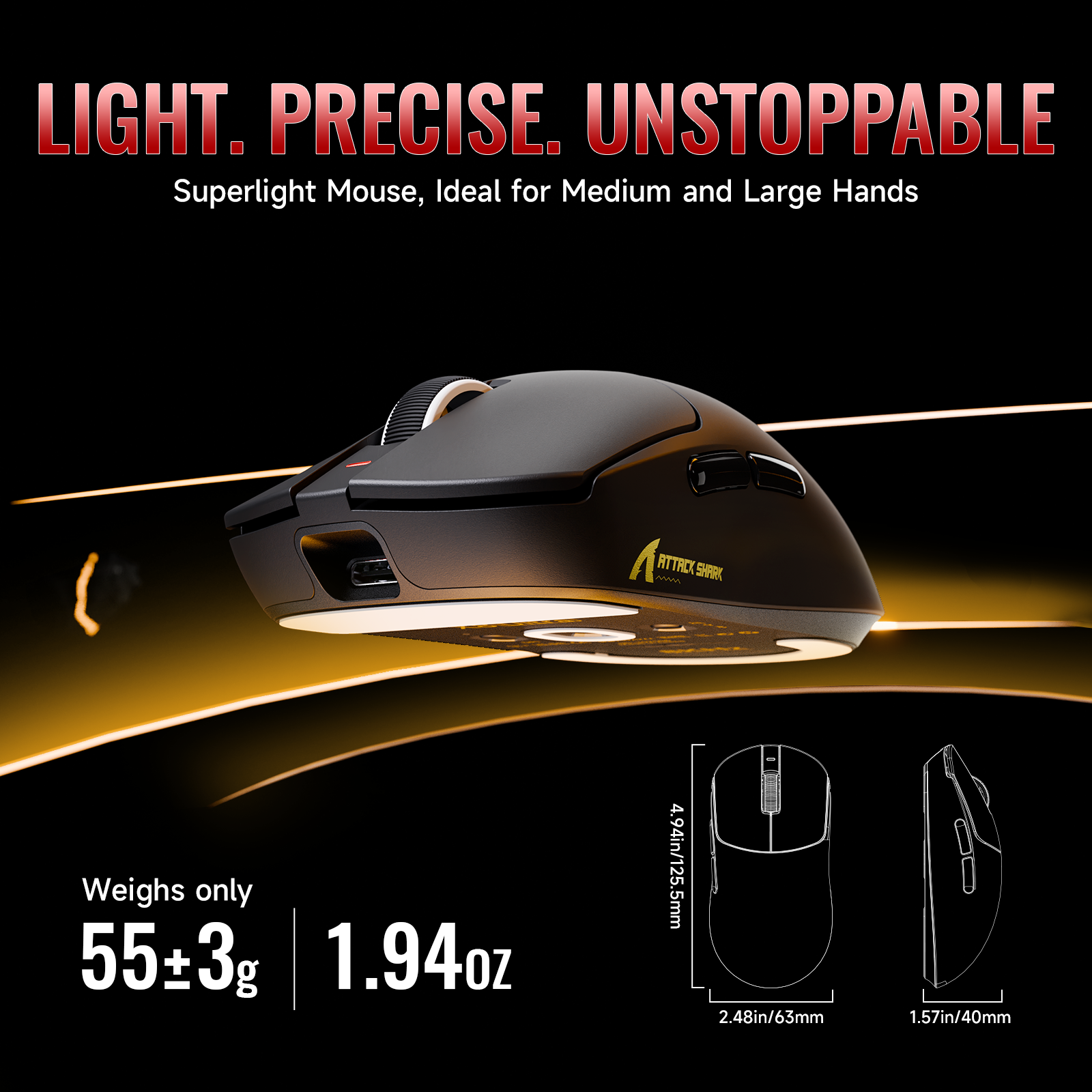 Mouse Gamer Sem Fio Leve ATTACK SHARK X8 Series Tri-mode