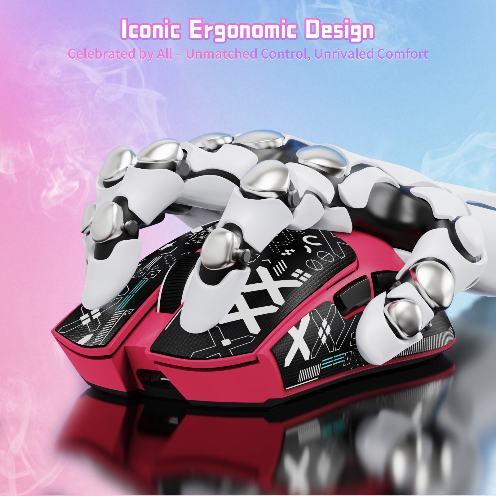 ATTACK SHARK X11SE Wireless Gaming Mouse with iconic ergonomic design, featuring a pink body and white robotic hand grips.