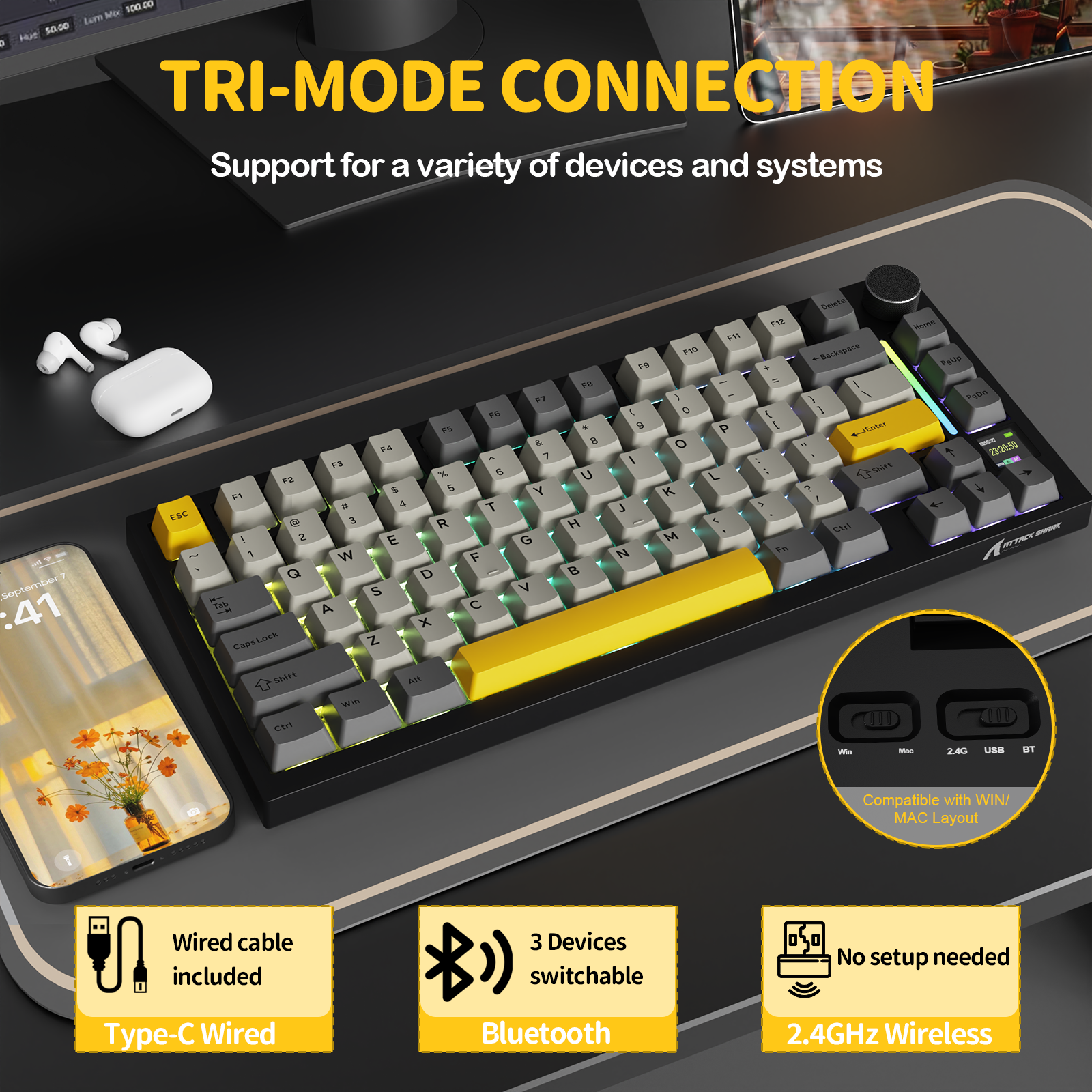 Teclado Mecânico com Junta Tri-modo ATTACK SHARK X820Ultra