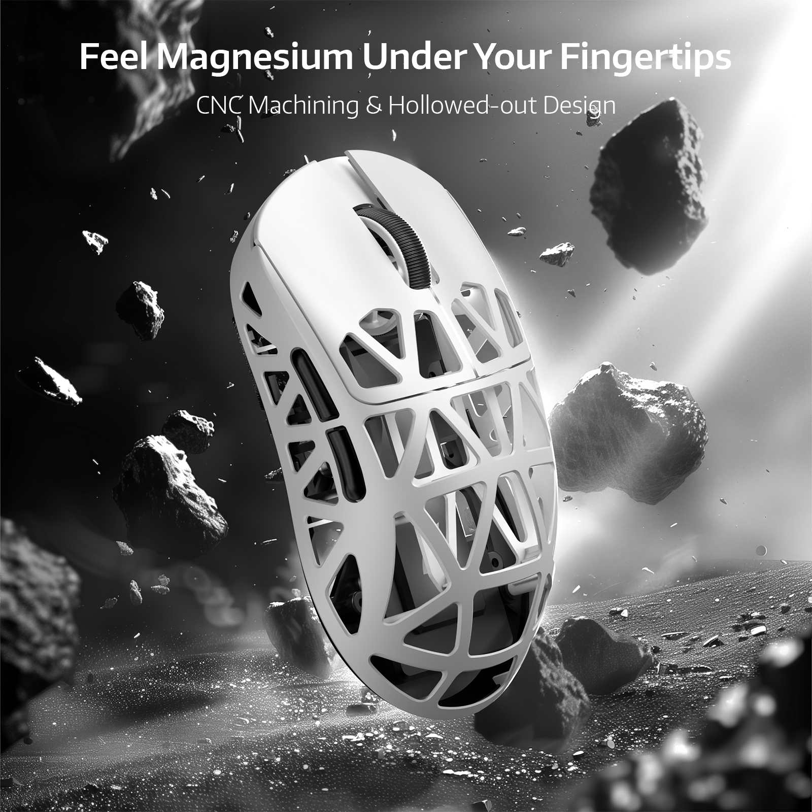 ATTACK SHARK R2 gaming mouse with magnesium alloy body and hollowed-out design.