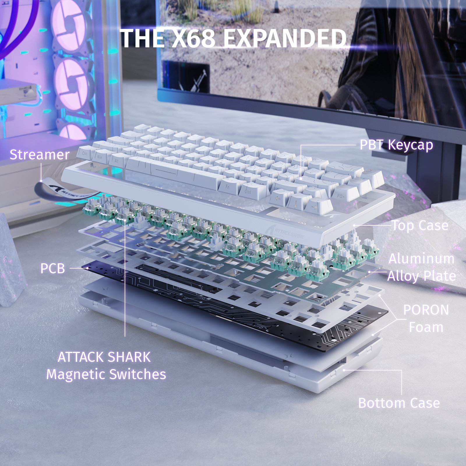 X68 HE Keyboard Exploded View: Magnetic Switches and Layers
