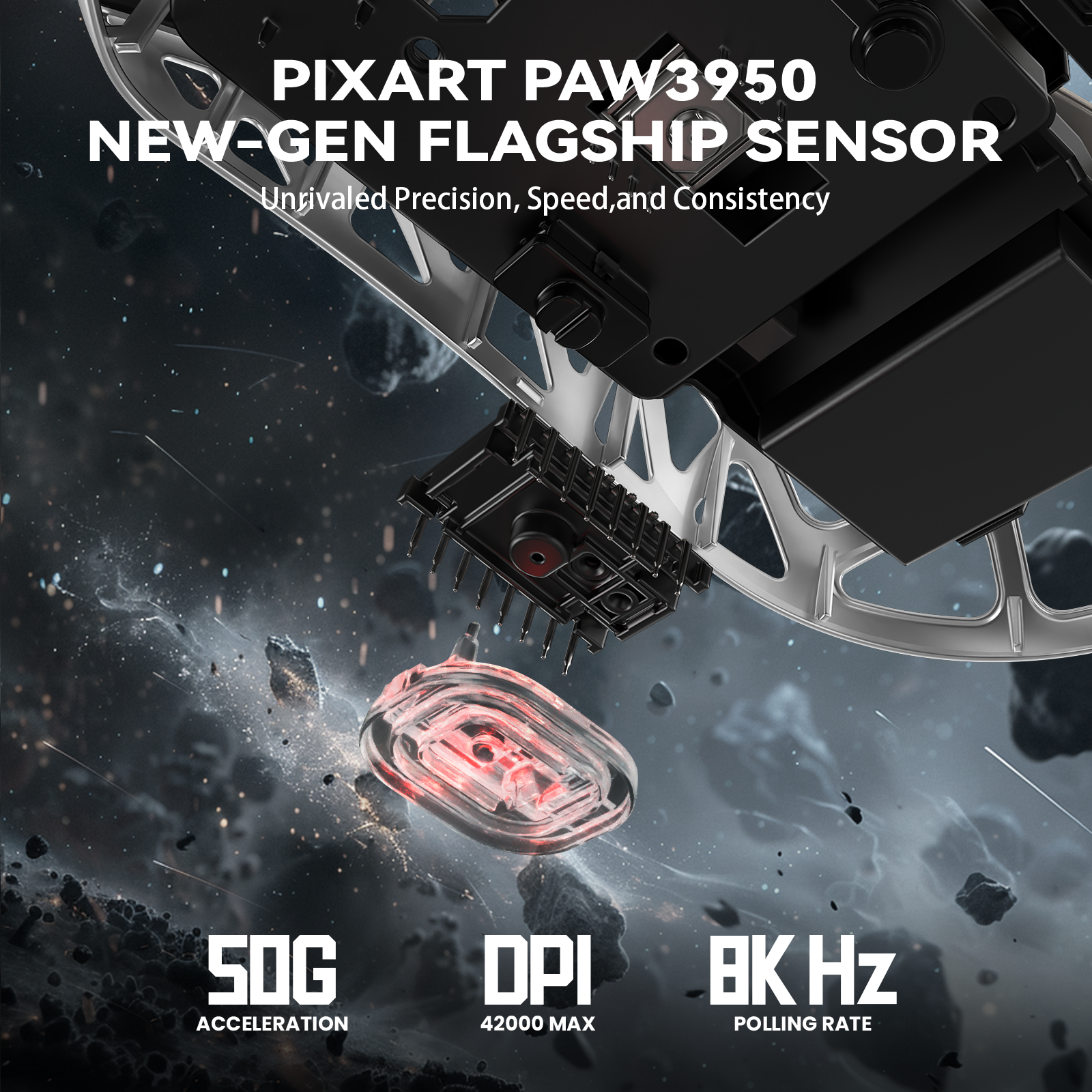 ATTACK SHARK R2 gaming mouse with Pixart PAW3950 sensor, 8000Hz polling rate, 50G acceleration, 42000 DPI
