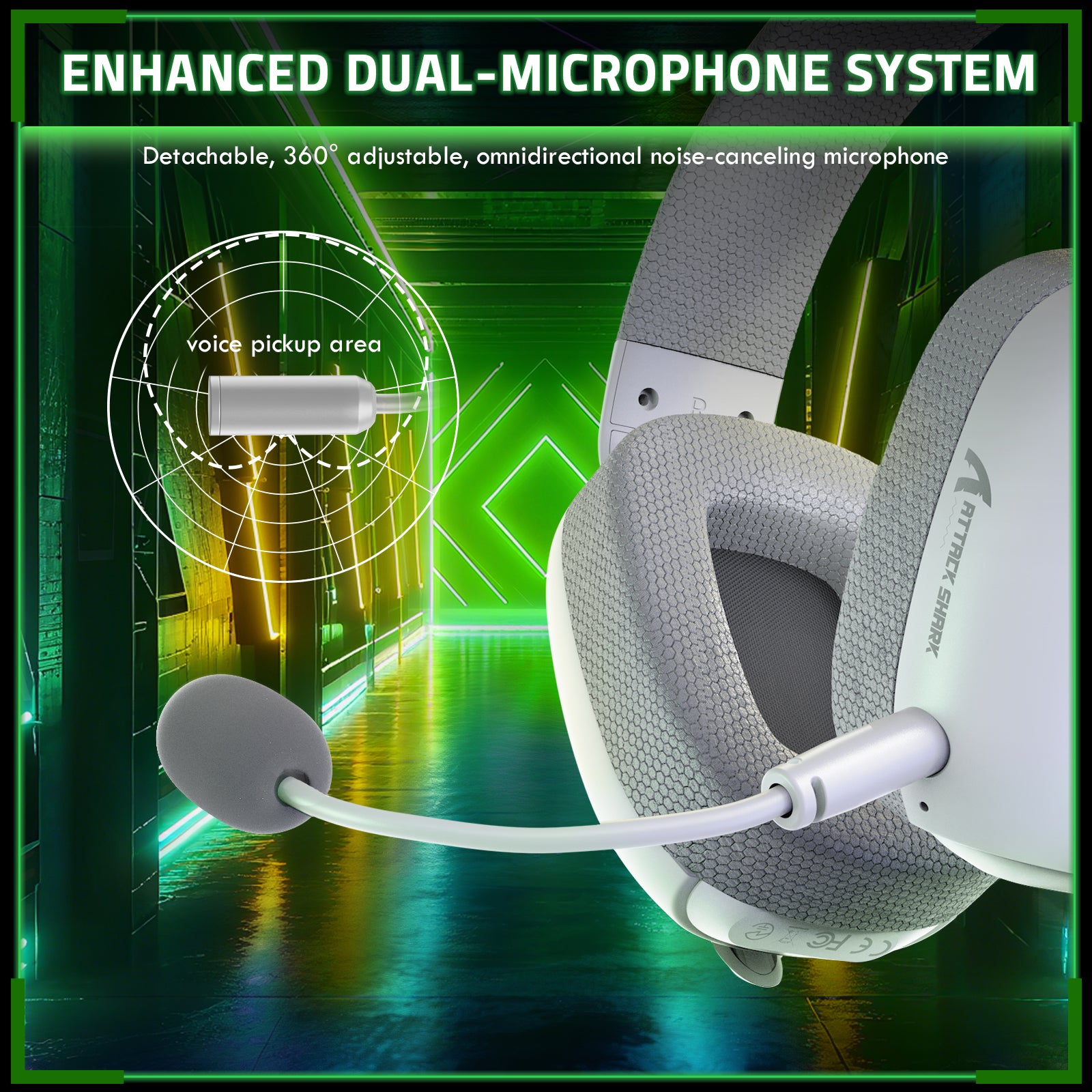 ATTACK SHARK L80PRO wireless gaming headset with detachable, 360° adjustable noise-canceling microphone.