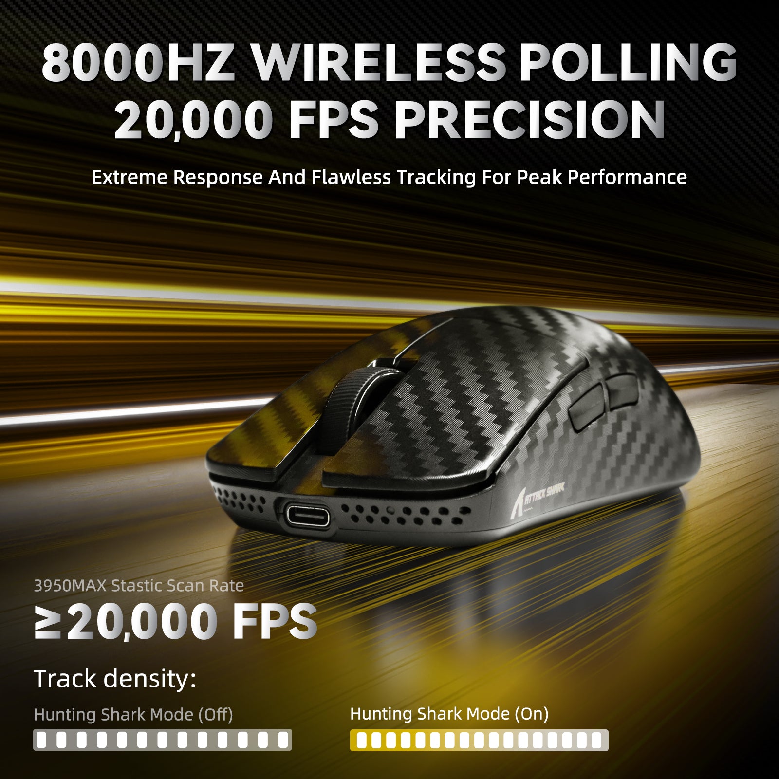 Mouse Gamer Sem Fio ATTACK SHARK R11 ULTRA Fibra de Carbono 8K PAW3950MAX
