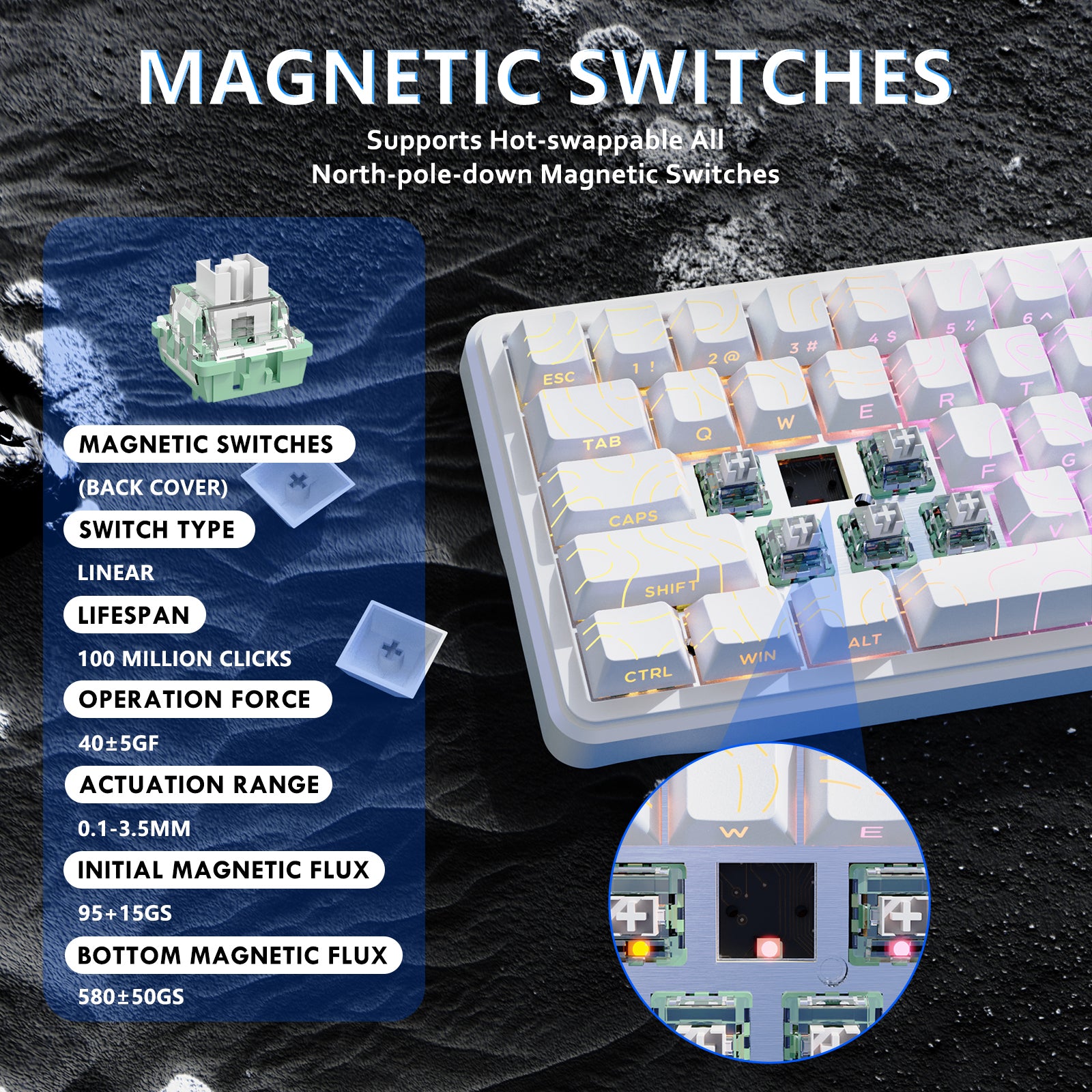 Teclado ATTACK SHARK X65 HE com chave magnética de disparo rápido