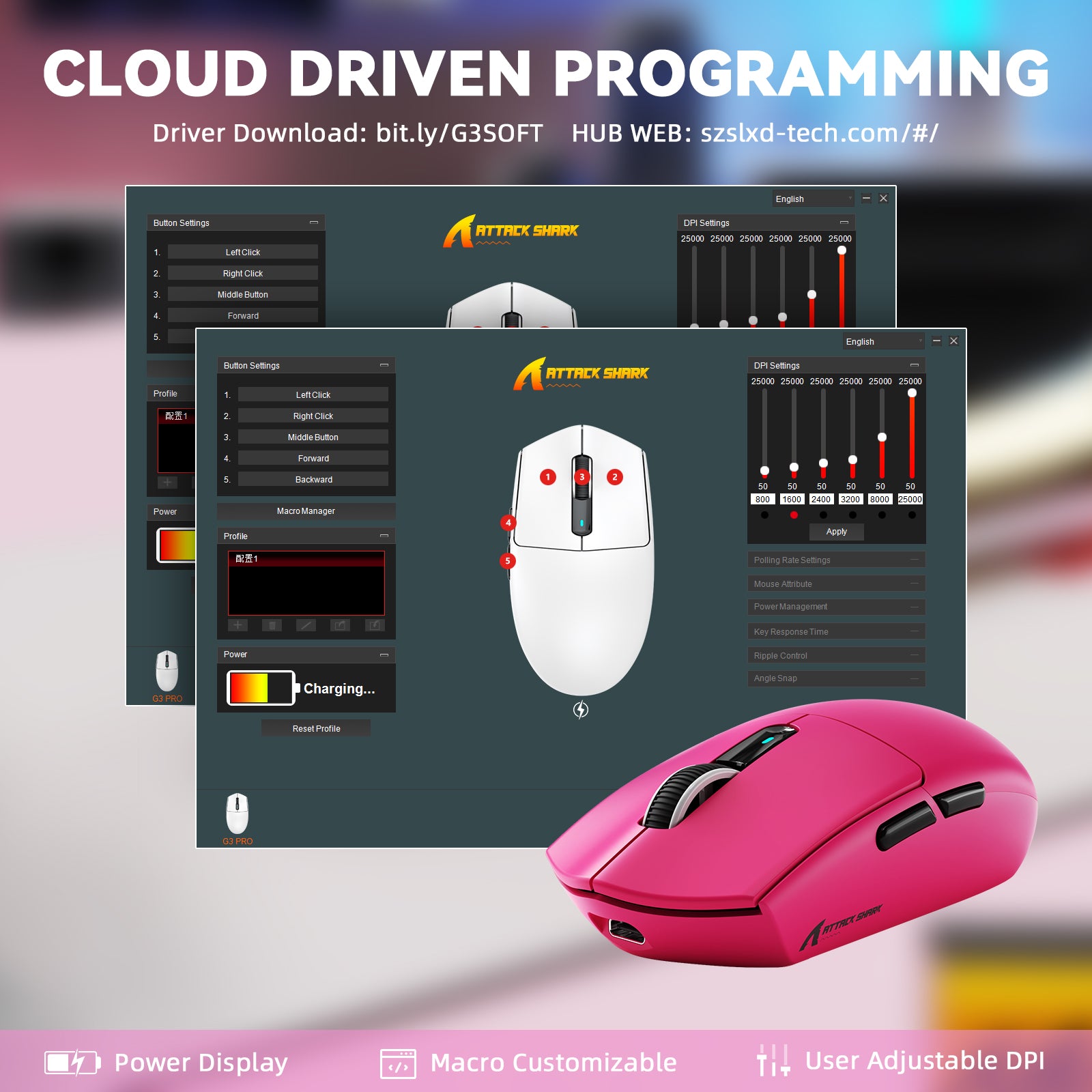 Mouse Gamer Sem Fio ATTACK SHARK G3PRO Tri-mode com Base de Carregamento 25000 DPI Ultraleve