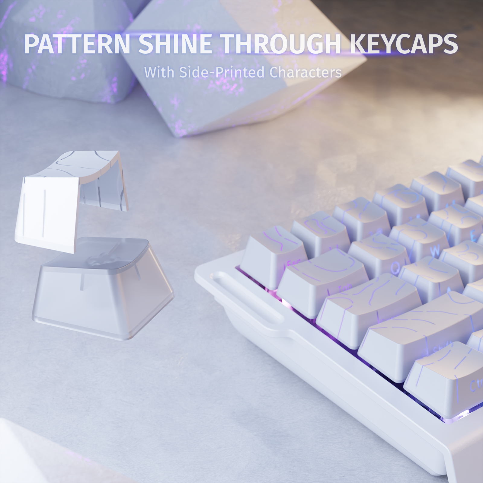 ATTACK SHARK X68 HE: Side-printed keycaps with shine-through lighting.