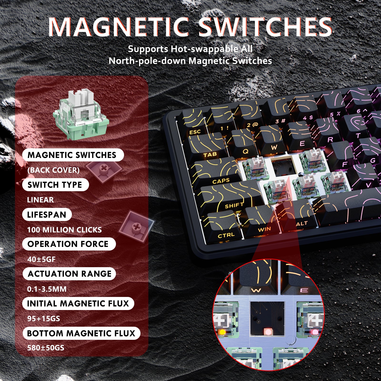 Teclado ATTACK SHARK X65 HE com chave magnética de disparo rápido