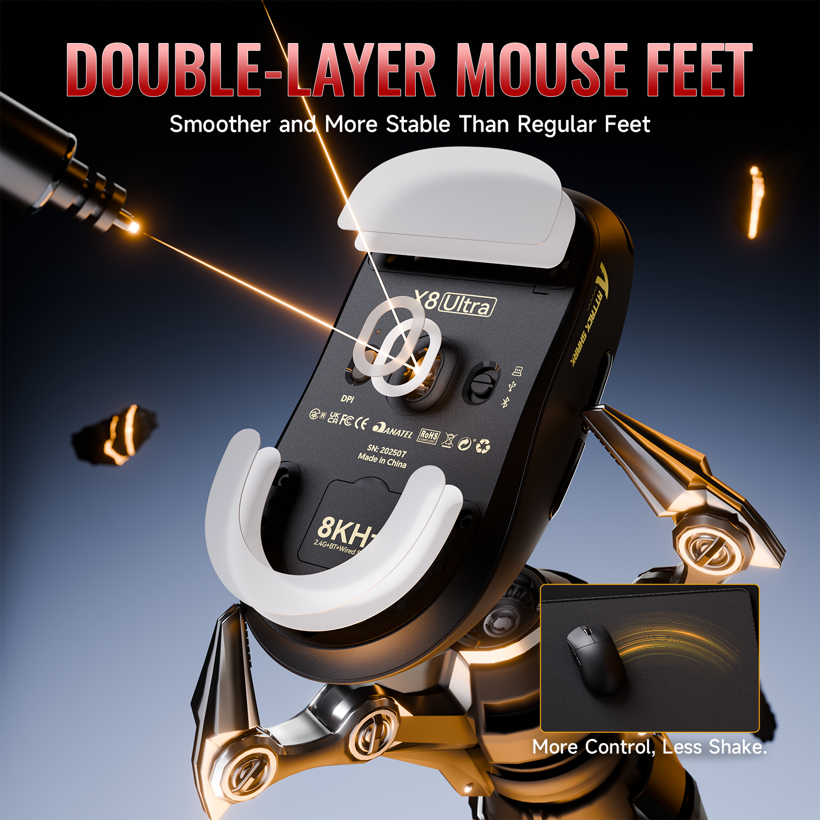 Mouse Gamer Sem Fio Leve ATTACK SHARK X8 Series Tri-mode