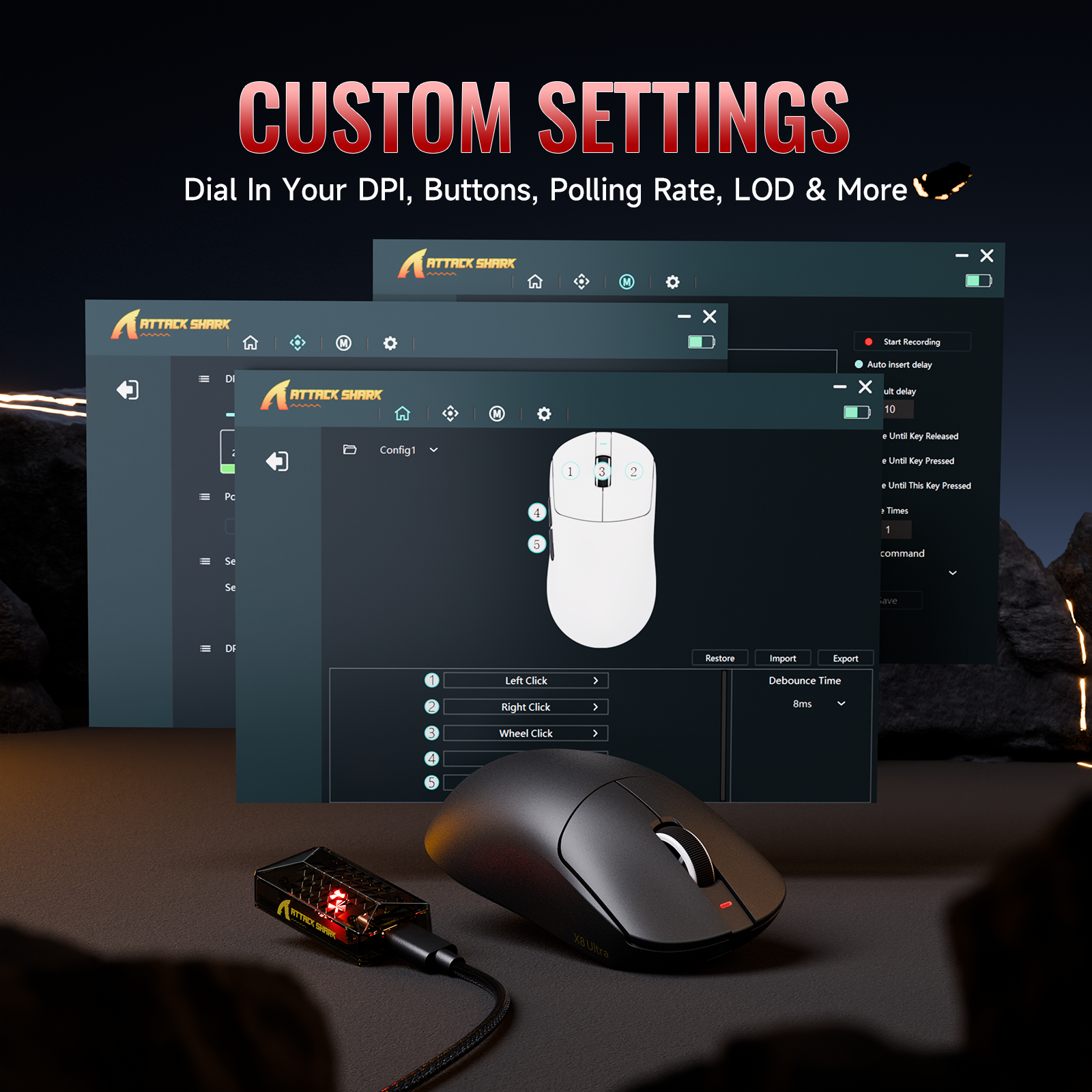 Mouse Gamer Sem Fio Leve ATTACK SHARK X8 Series Tri-mode