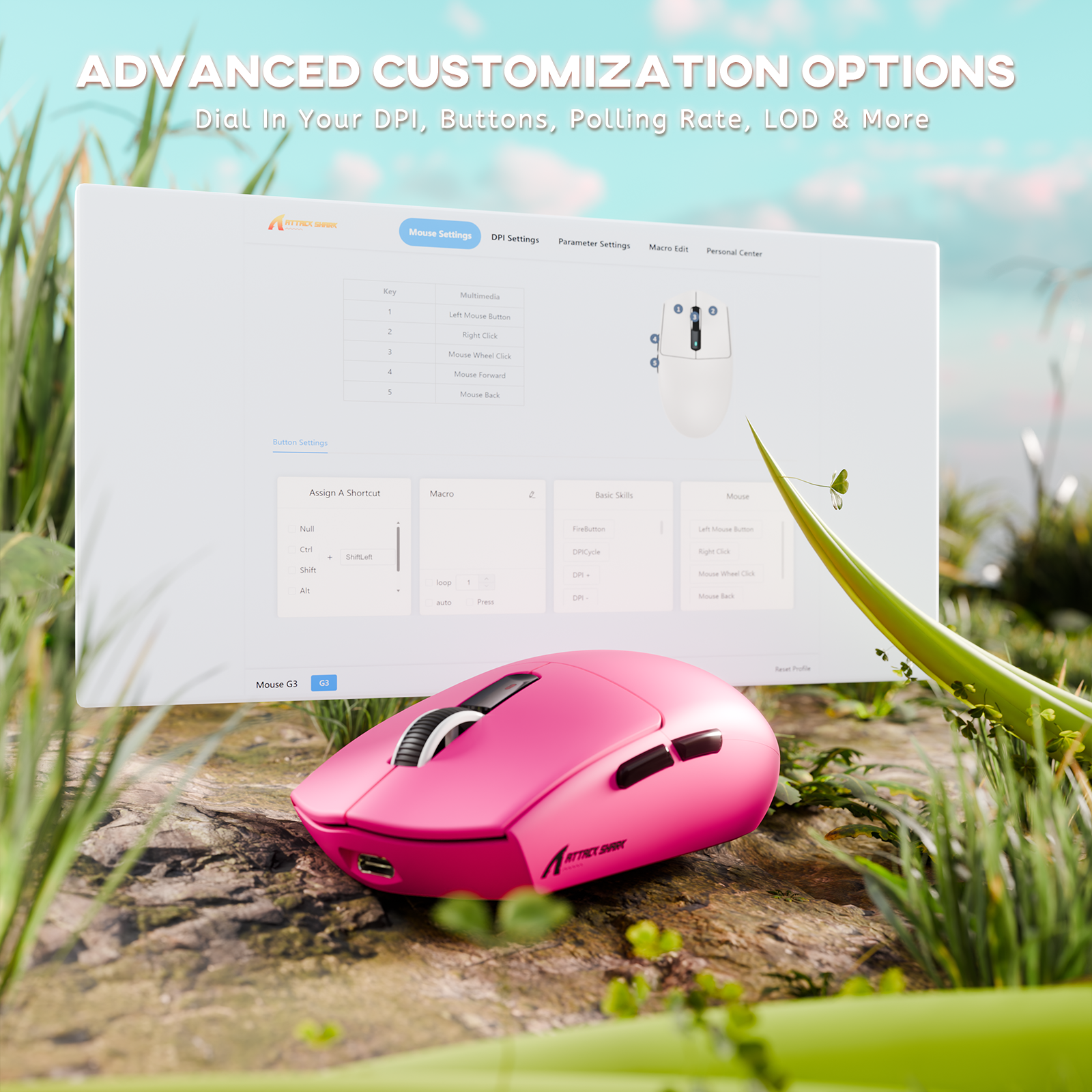 Mouse Gamer Sem Fio Tri-modo ATTACK SHARK G3 25000 DPI Ultraleve