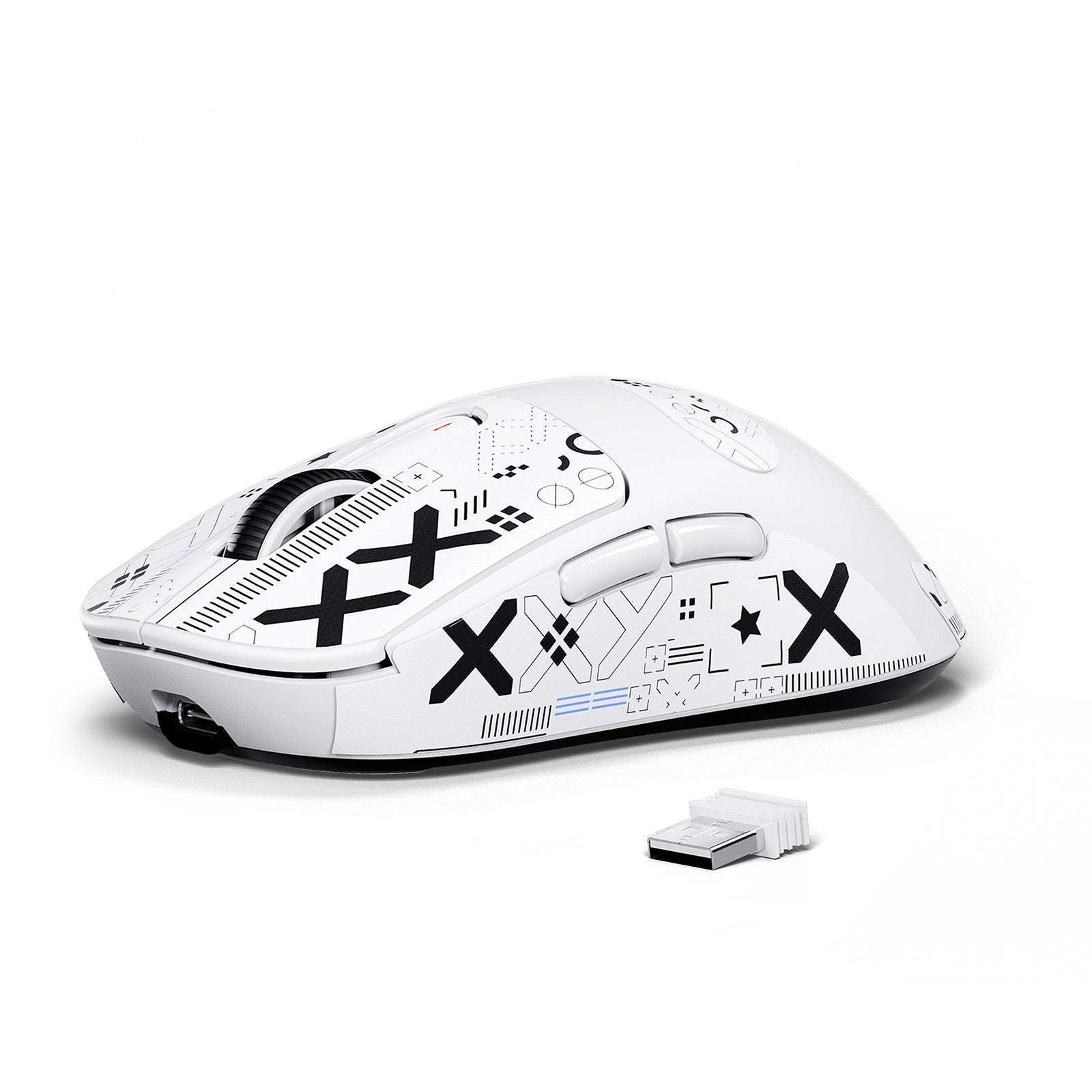 ATTACK SHARK X3 Wireless Gaming Mouse - White ergonomic design with graphics and USB receiver