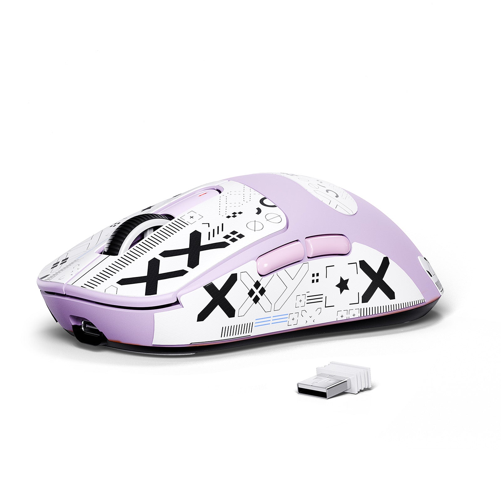 ATTACK SHARK X3 Wireless Gaming Mouse - White and Lavender with Graphic Design