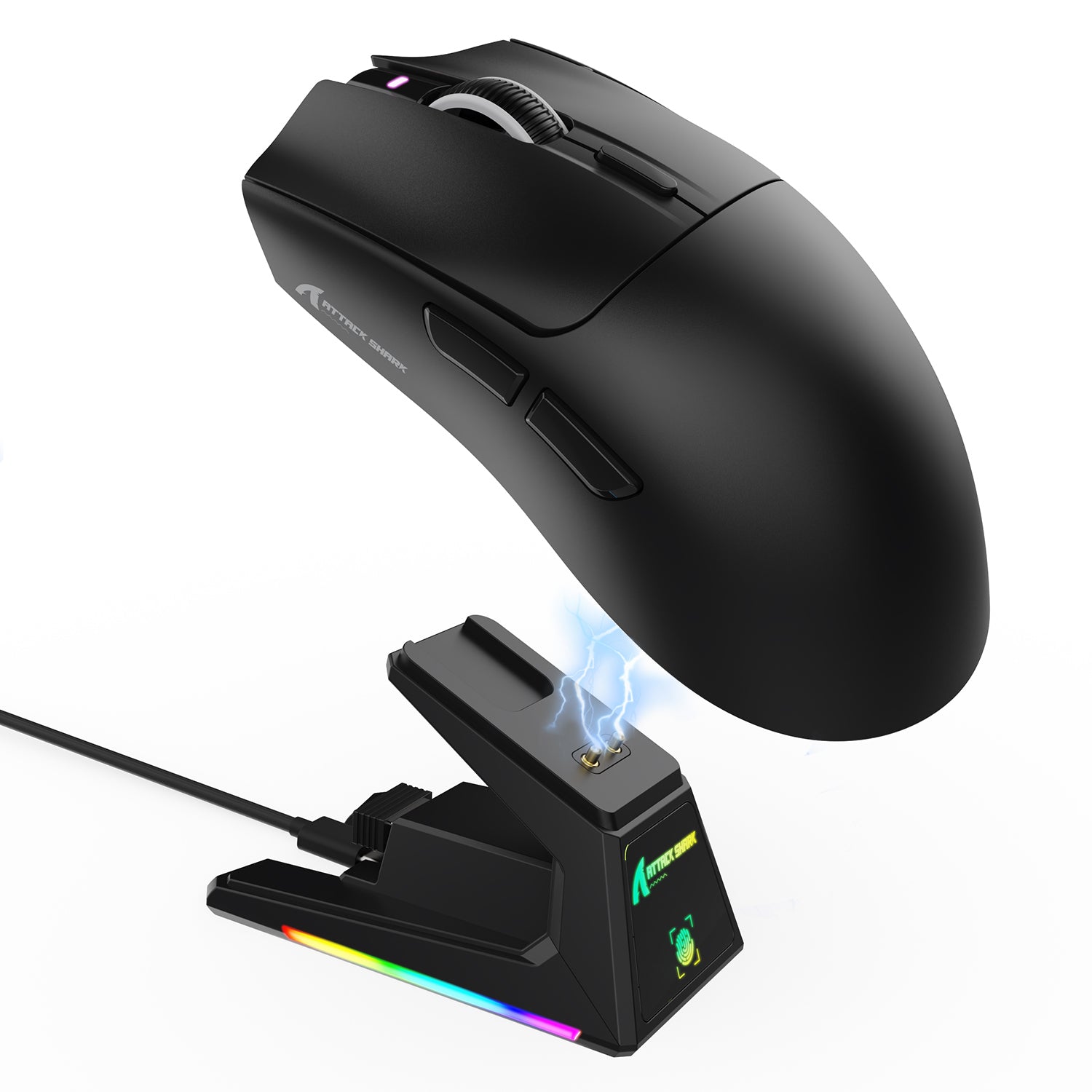 ATTACK SHARK X1 Tri-mode gaming mouse with charging dock, black, RGB lighting