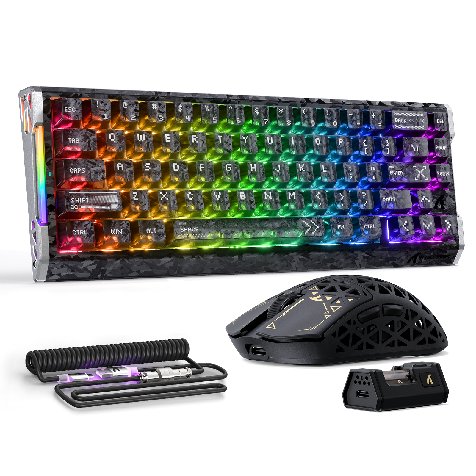 Kit Gamer ATTACK SHARK R68 HE e R5 ULTRA de Fibra de Carbono Com Cabo Espiralado C01 ULTRA