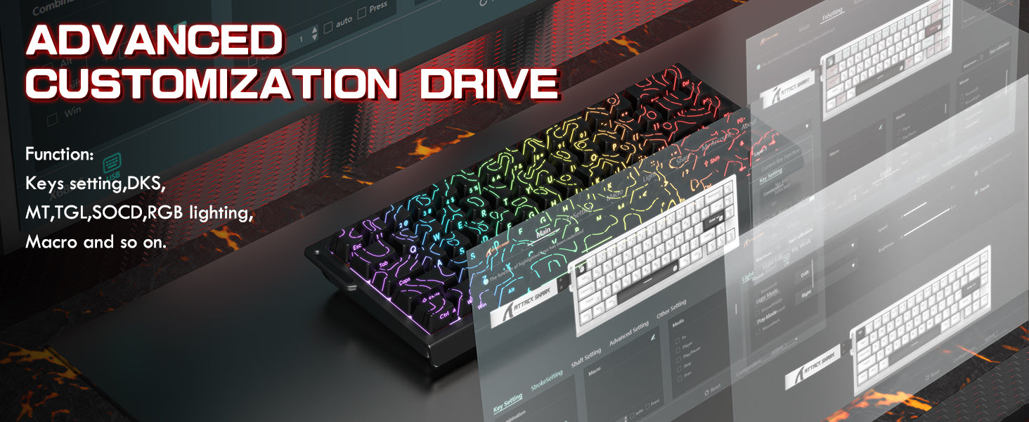 Teclado ATTACK SHARK X68PRO HE sem fio com gatilho rápido e cabo espiralado