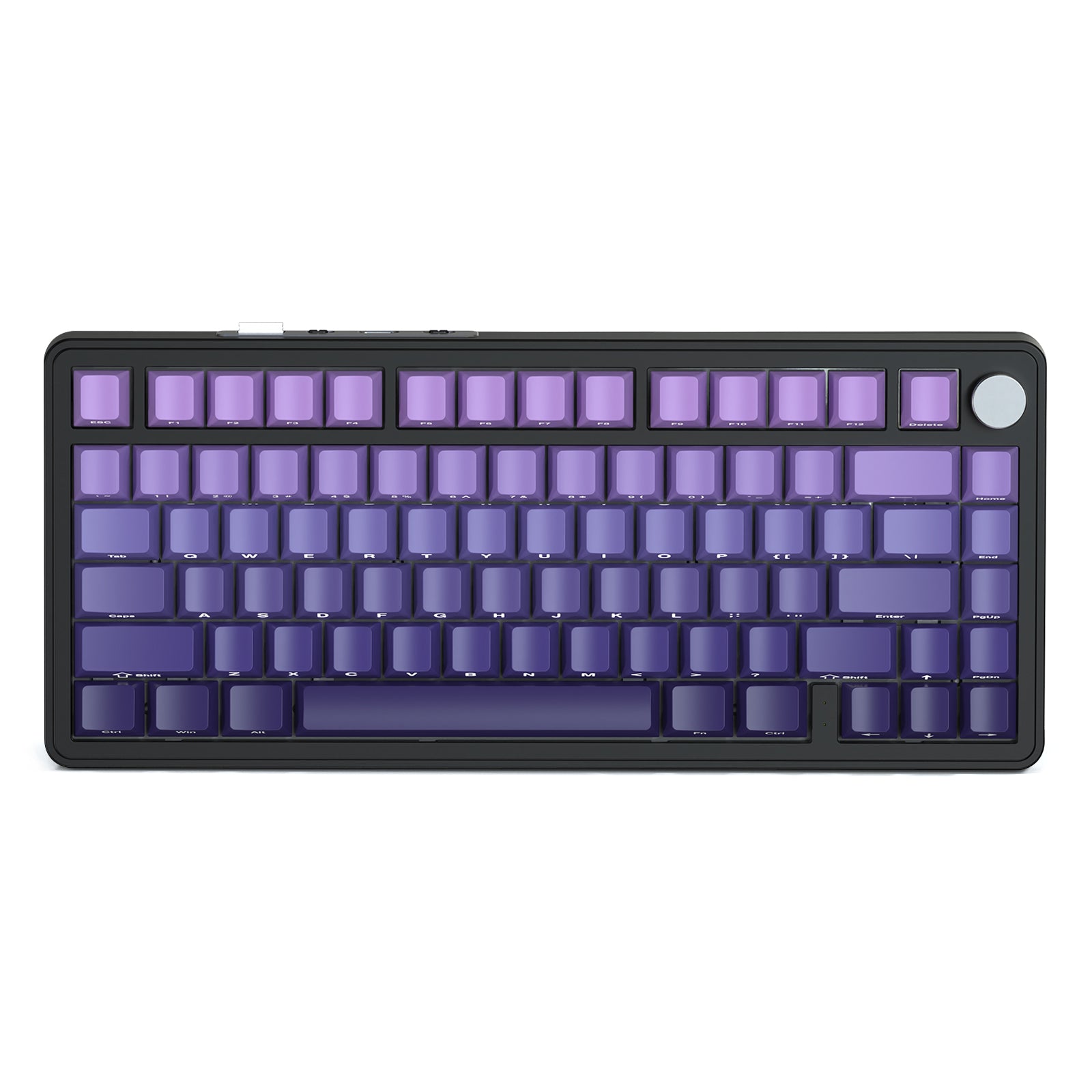 ATTACK SHARK X85 wireless mechanical keyboard with purple gradient keycaps and volume knob, 75% layout