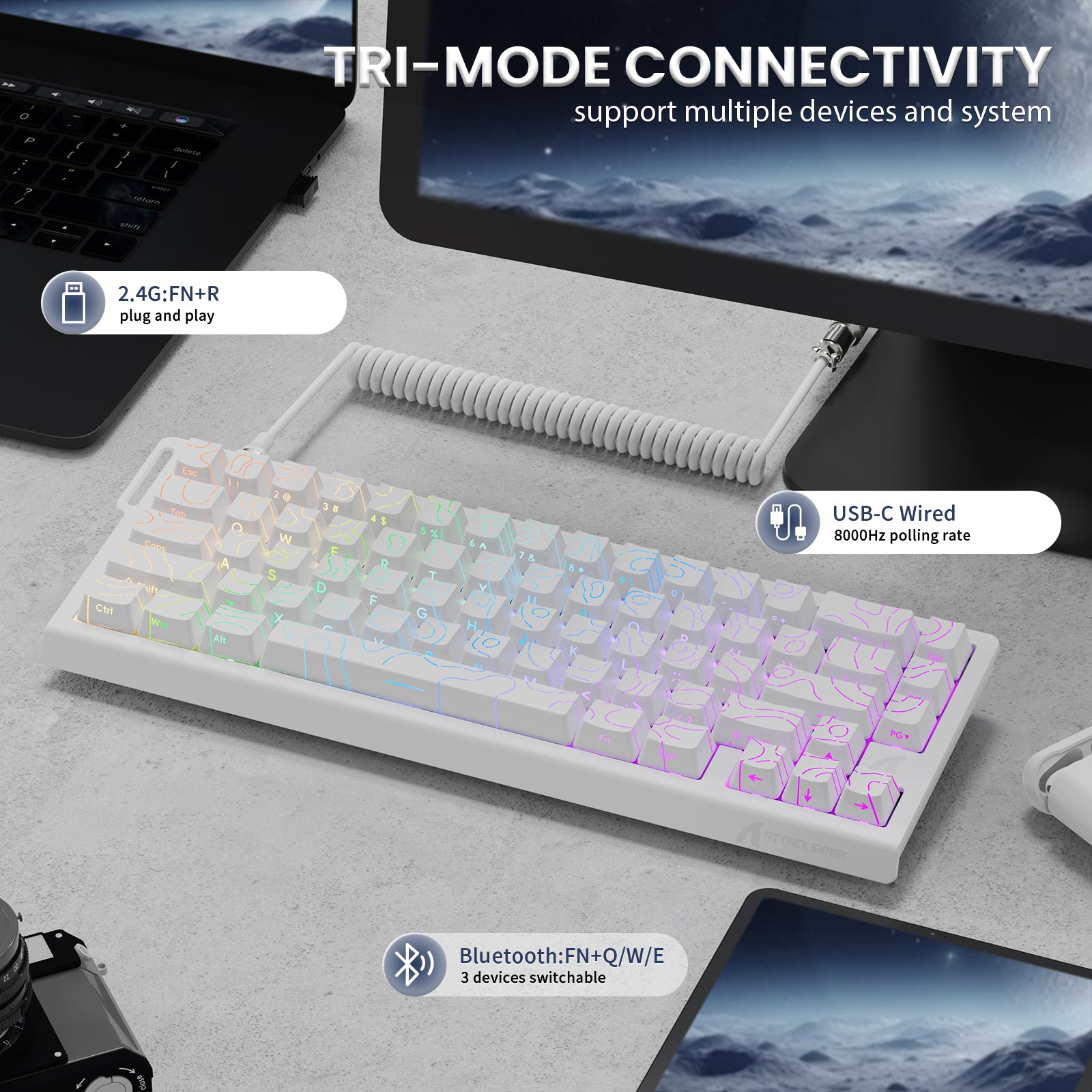 ATTACK SHARK X68 PRO HE tri-mode keyboard, supporting multiple devices