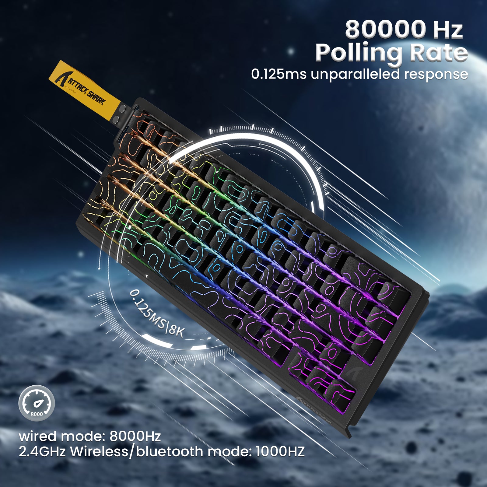 X68PRO HE Wireless Gaming Keyboard with 8000Hz polling rate and 0.125ms response time, RGB lighting.