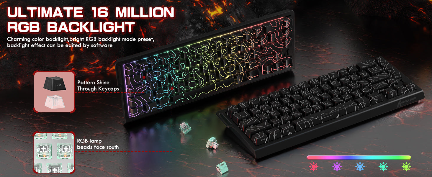 Teclado ATTACK SHARK X68PRO HE sem fio com gatilho rápido e cabo espiralado